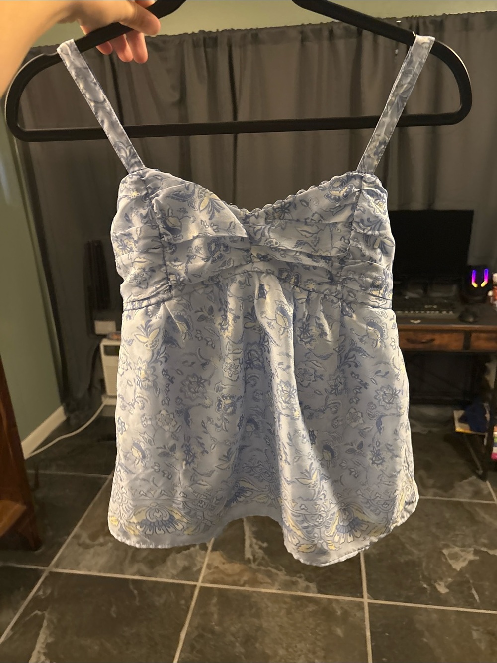 Hollister Pale Blue Floral Sweetheart Neck Camisole